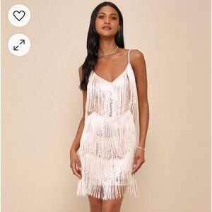 Lulus Champagne Sequin Fringe Bodycon Dress Medium